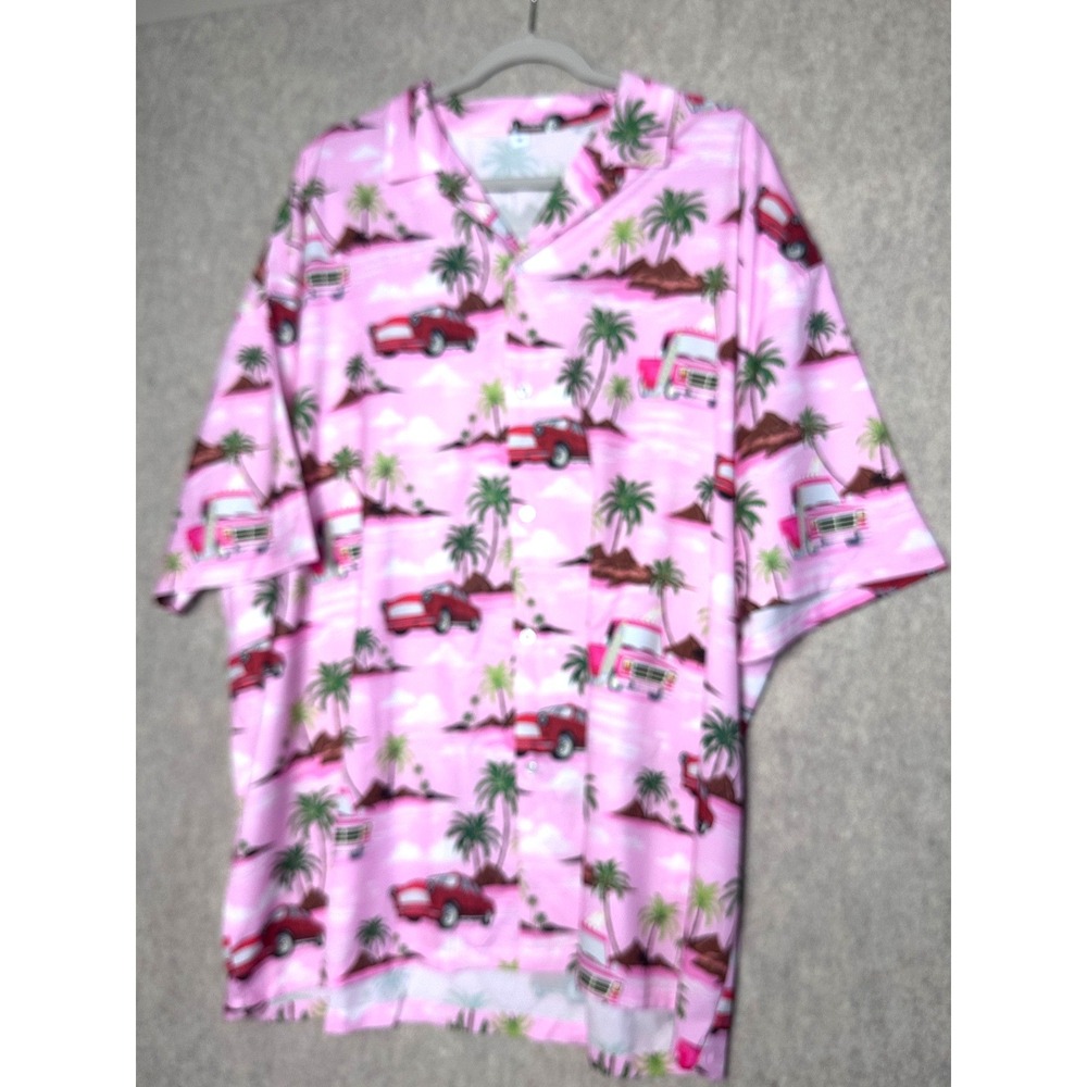 NWOT Hawaiian Shirt Pink Size 3XL All Over Print Truck Island Floral Polyester